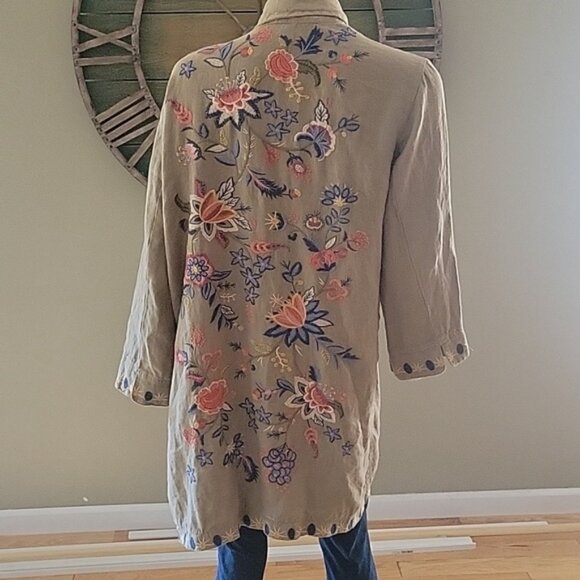Johnny Was Tiwa  Embroidered Heavy Linen Coat - Picture 6 of 14